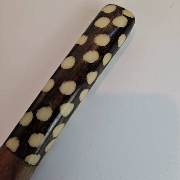 2 African Folk Art Handmade Wooden Bowls & Utensil w/Bone Handle - Picture 10 of 11